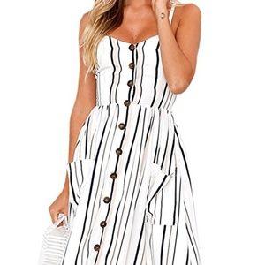 Angashion Summer Bohemian Strap Button Down Dress
